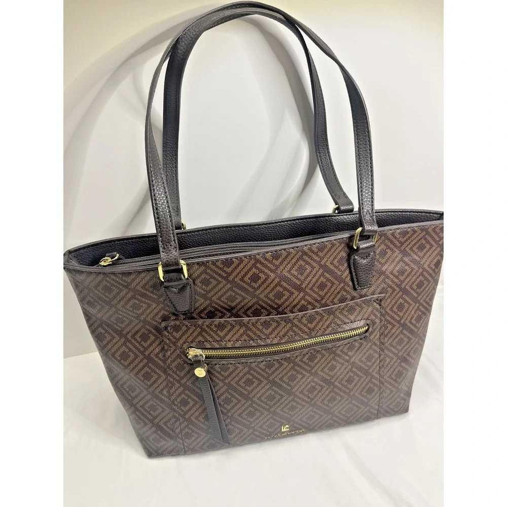 Brown Shoulder Tote Bag Womens Classic Everyday Designer Gold Accent Liz Claibor